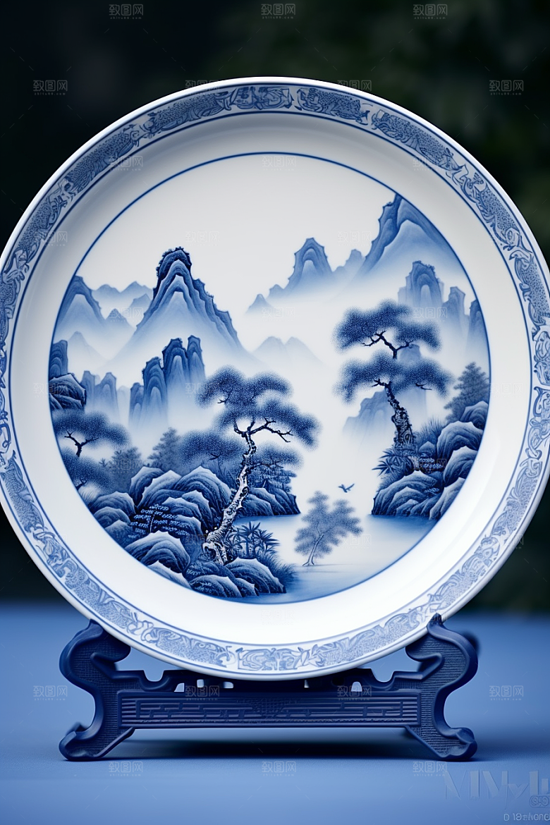 青花瓷工笔画国潮瓷器