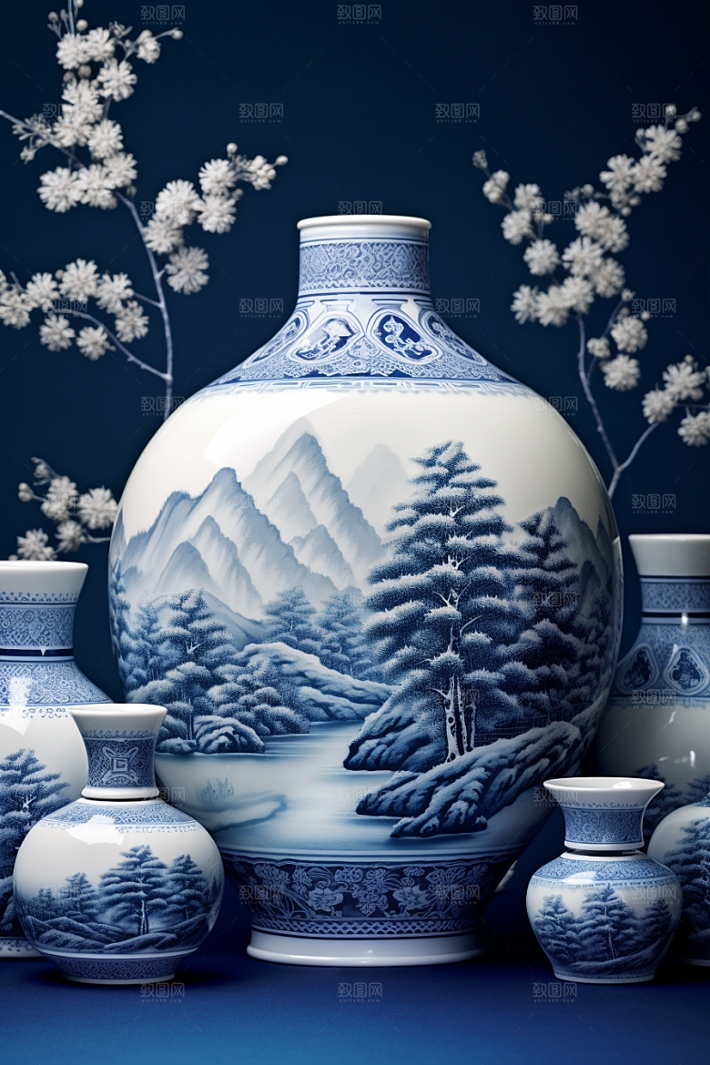 青花瓷器皿国潮瓷器