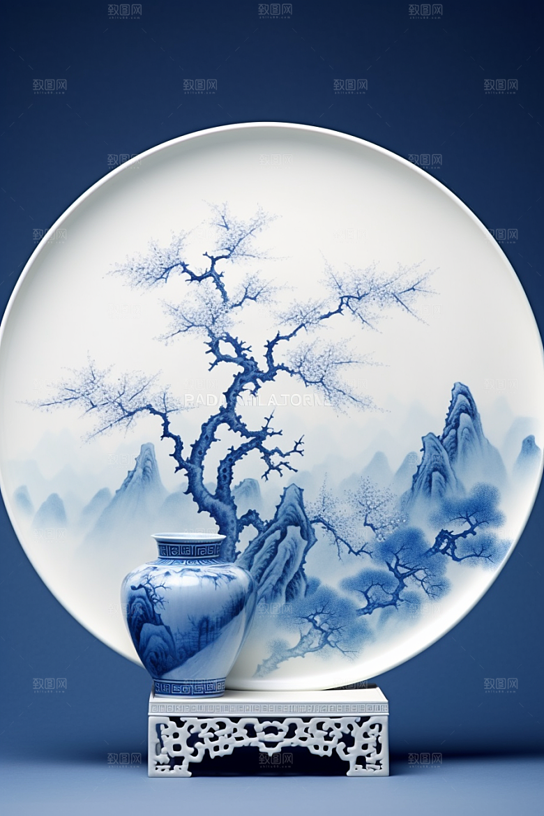 青花瓷工笔画国潮瓷器