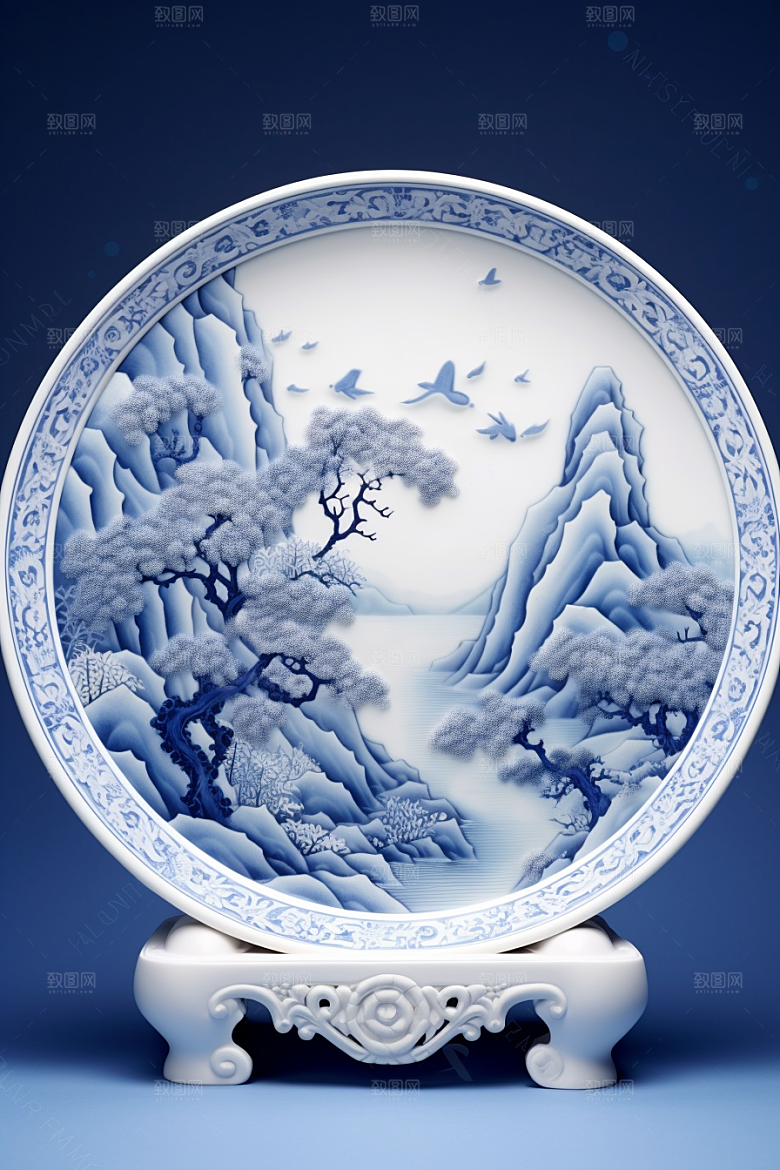 青花瓷水墨丹青瓷器