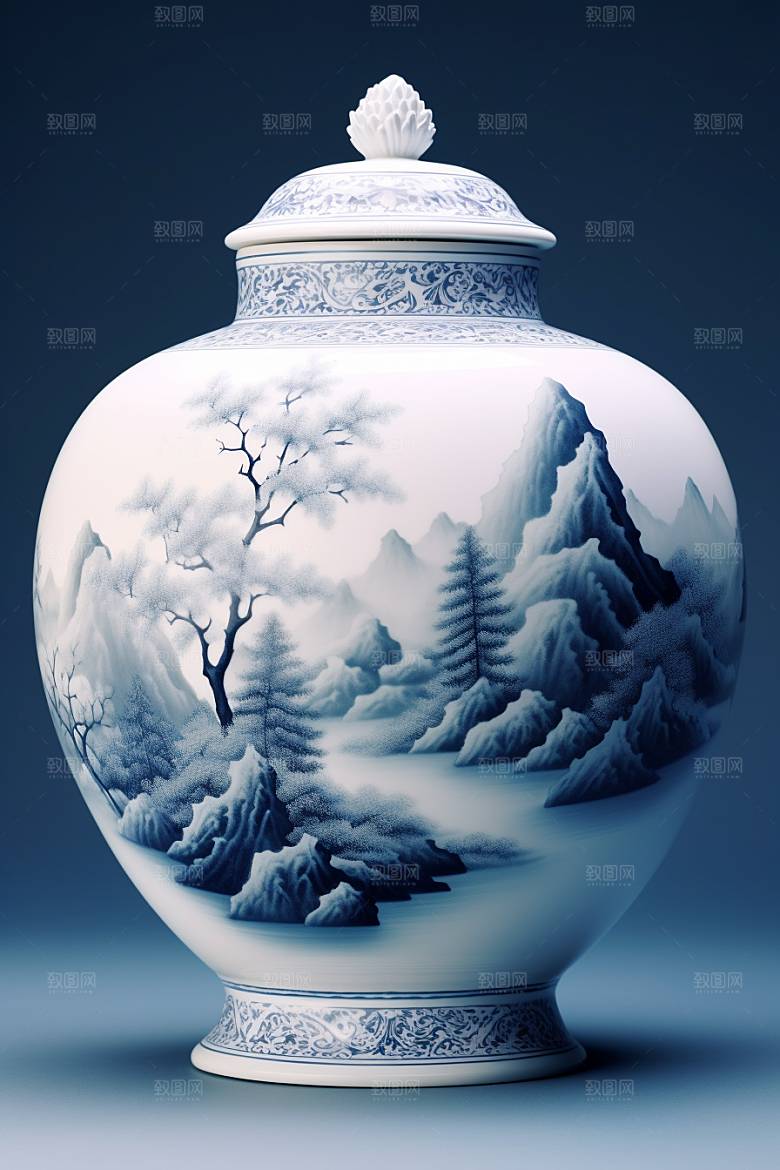 青花瓷山水中国风瓷器
