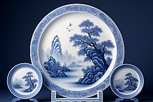 青花瓷水墨中国风瓷器