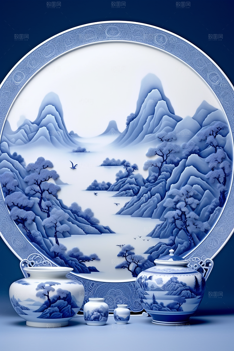 青花瓷古董丹青瓷器