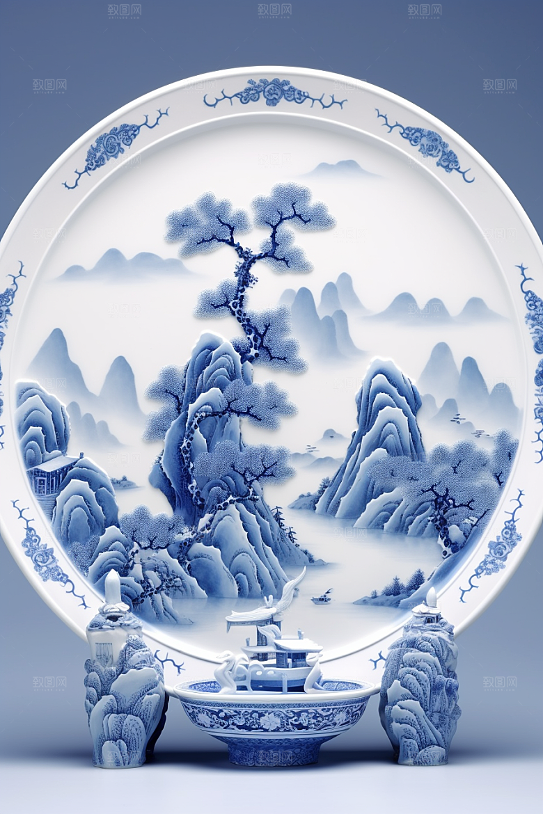 青花瓷器皿国潮瓷器