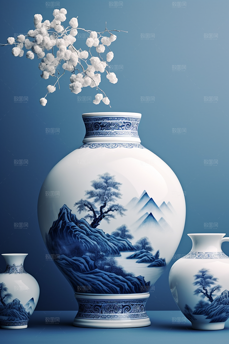 青花瓷陶瓷国潮瓷器