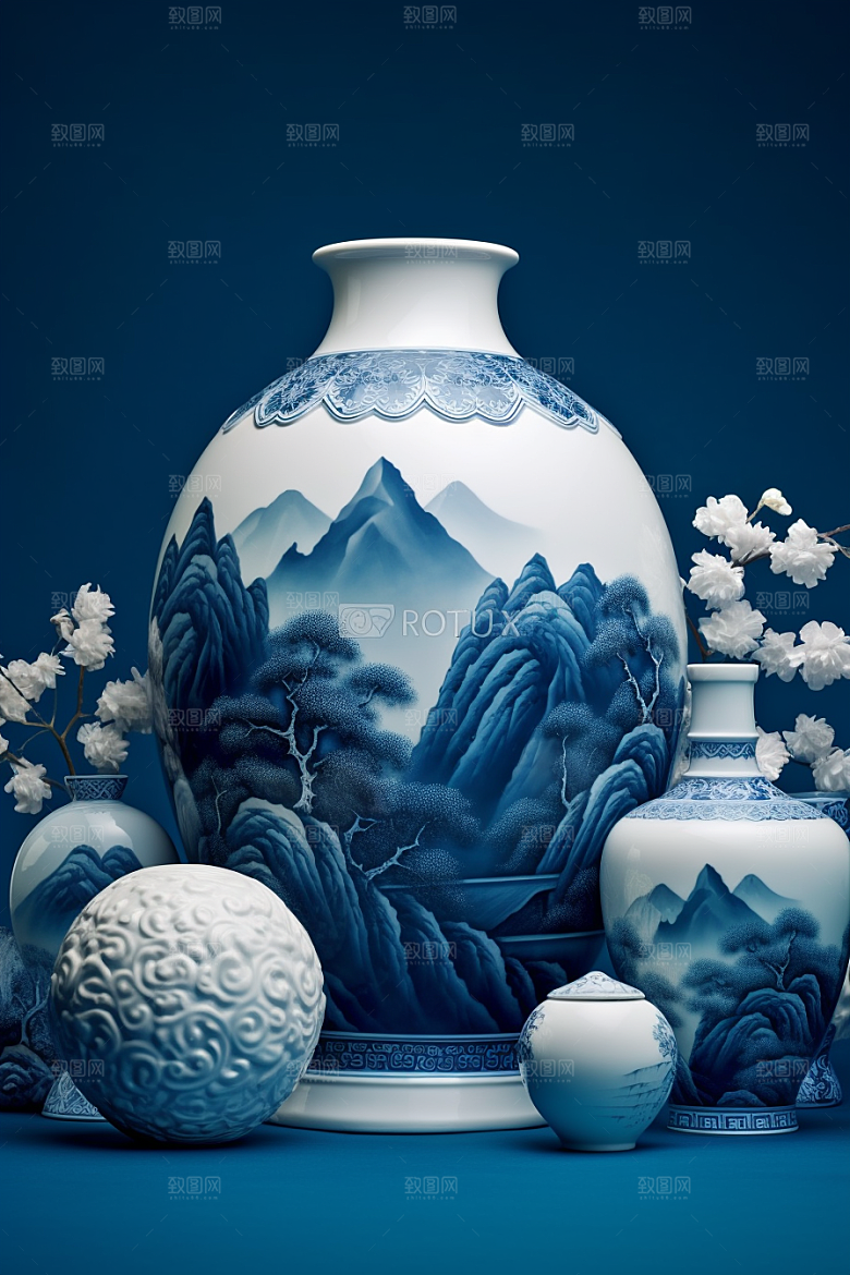 青花瓷陶瓷国潮瓷器