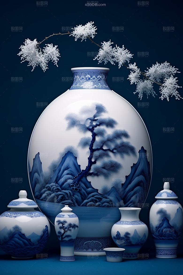 青花瓷山水丹青瓷器