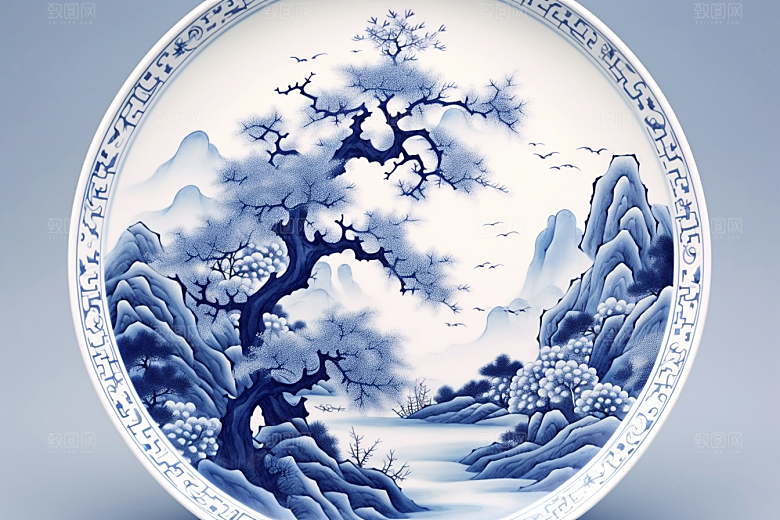 青花瓷工笔画器皿瓷器