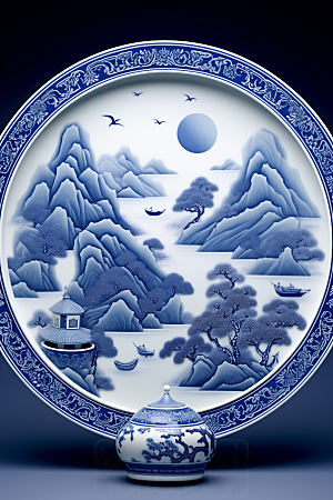 青花瓷中国风水墨瓷器