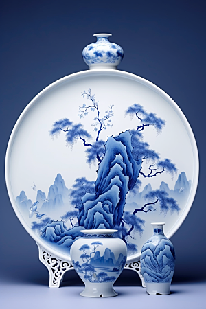 青花瓷工笔画中国风瓷器