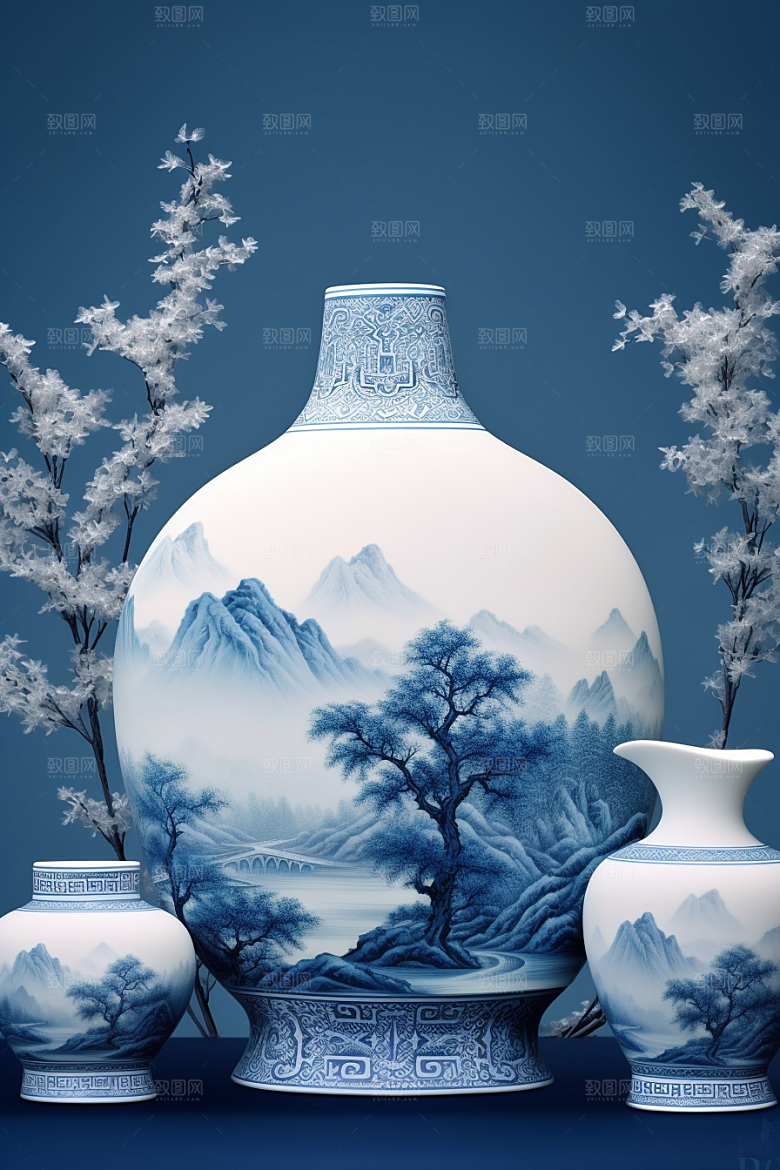 青花瓷器皿水墨瓷器