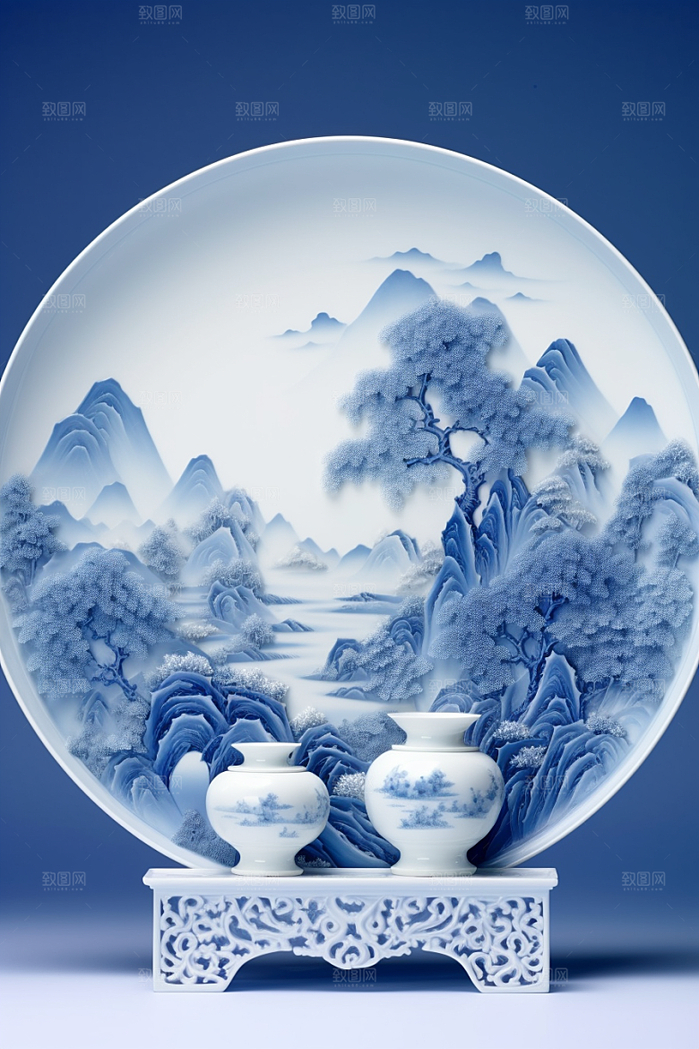 青花瓷工笔画器皿瓷器