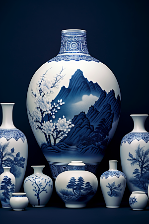 青花瓷中国风器皿瓷器