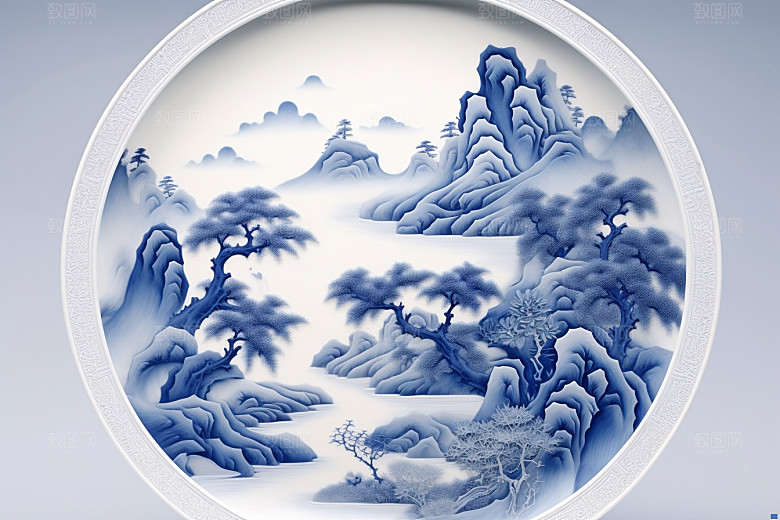青花瓷国潮工笔画瓷器