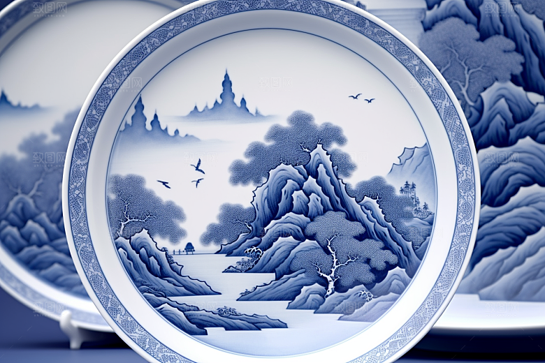 青花瓷中国风水墨瓷器