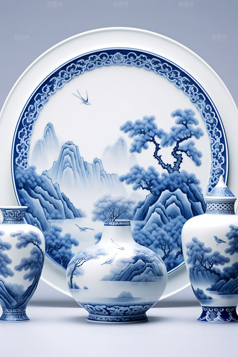 青花瓷丹青国潮瓷器