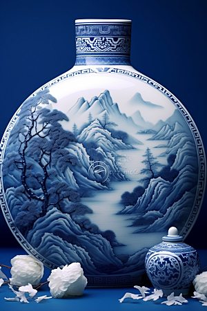 青花瓷中国风山水瓷器
