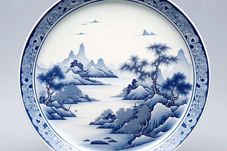 青花瓷国潮水墨瓷器