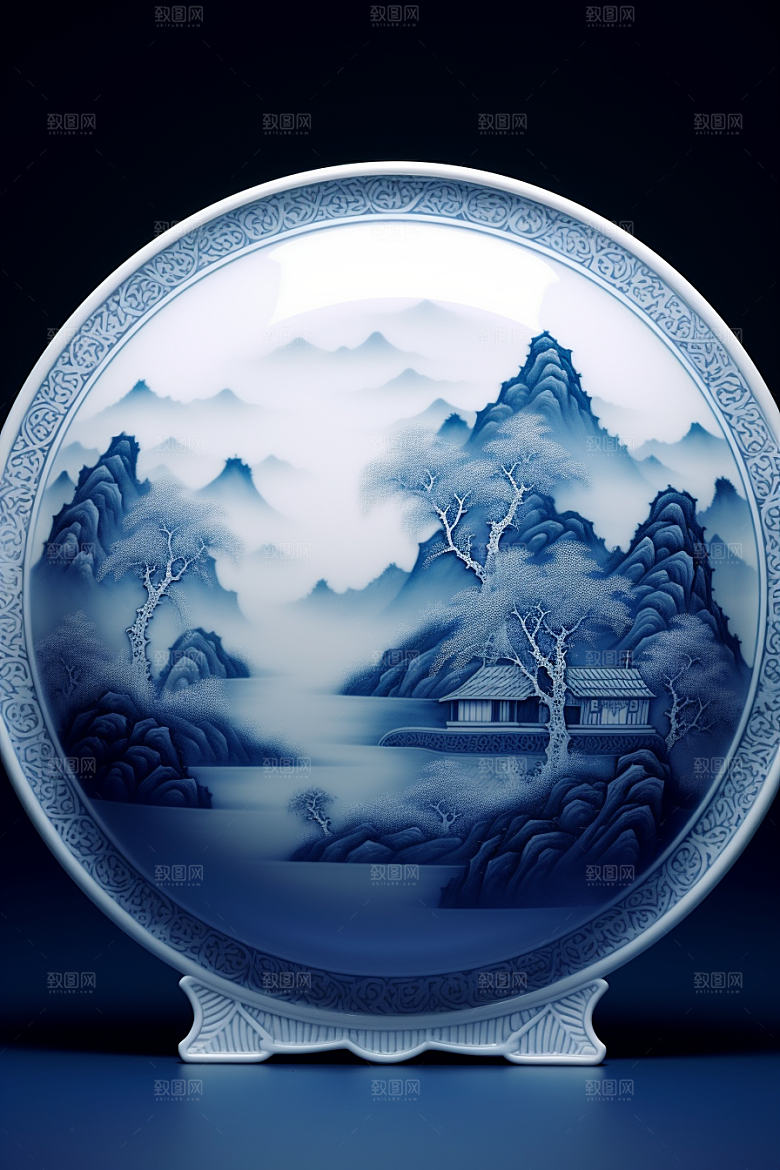 青花瓷国潮工笔画瓷器