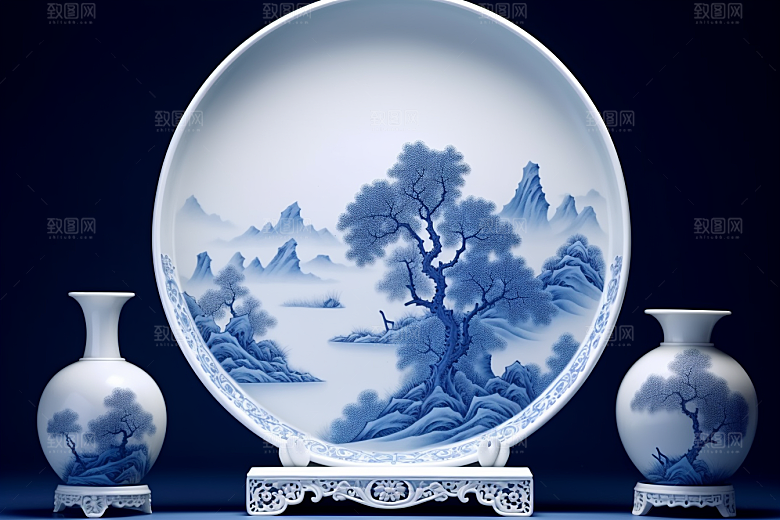 青花瓷陶瓷水墨瓷器