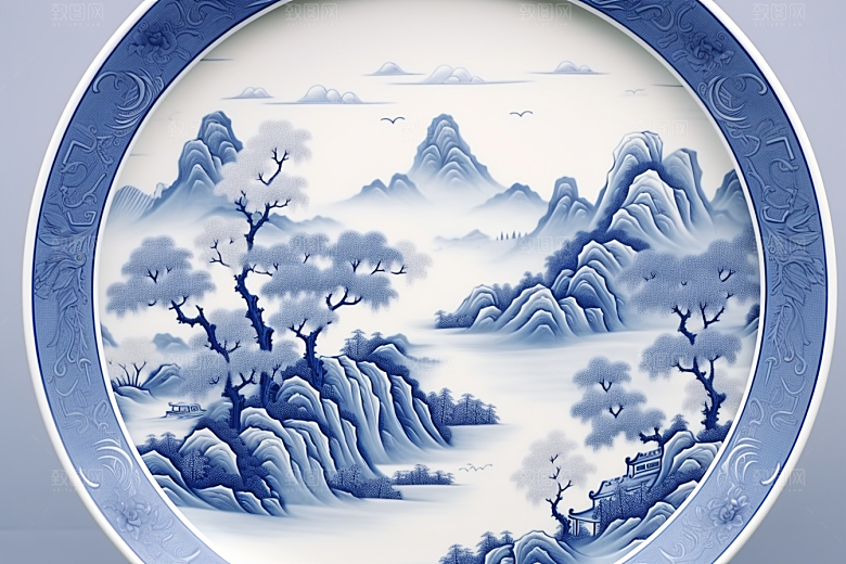 青花瓷国潮器皿瓷器