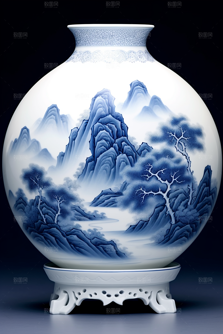 青花瓷工笔画国潮瓷器