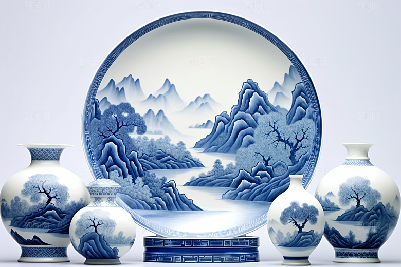 青花瓷陶瓷国潮瓷器