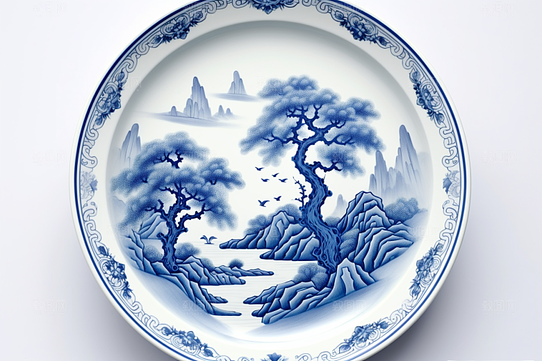 青花瓷山水器皿瓷器