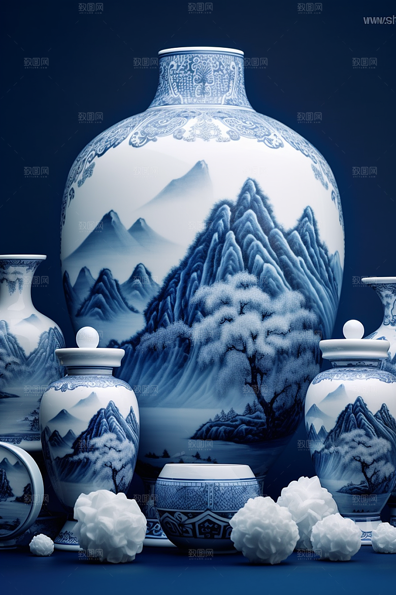 青花瓷水墨丹青瓷器