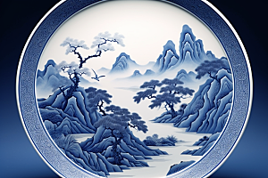青花瓷中国风工笔画瓷器