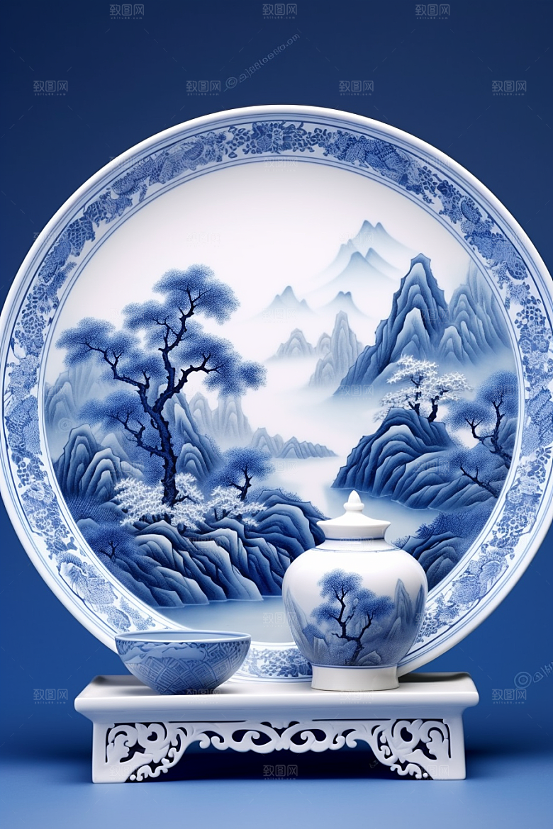 青花瓷工笔画中国风瓷器