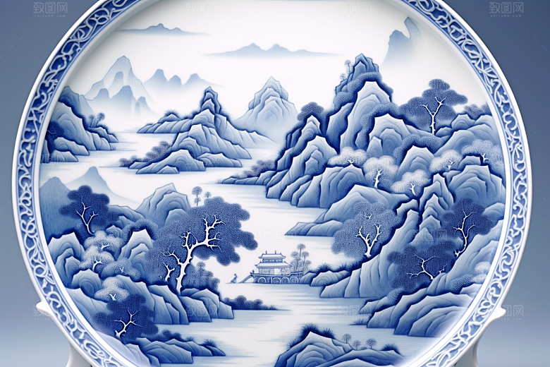 青花瓷国潮山水瓷器