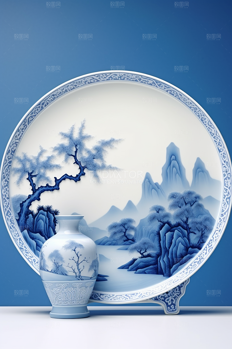 青花瓷国潮器皿瓷器