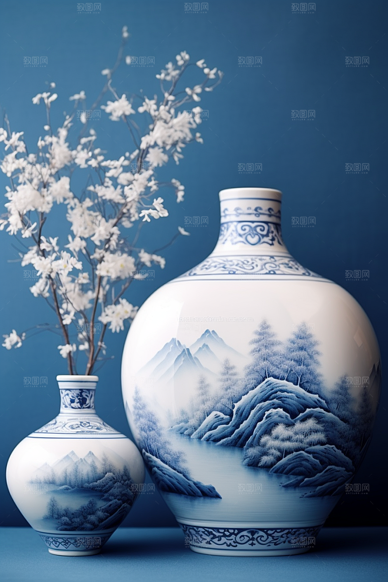 青花瓷陶瓷国潮瓷器