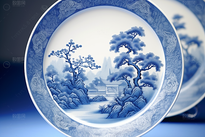 青花瓷中国风山水瓷器