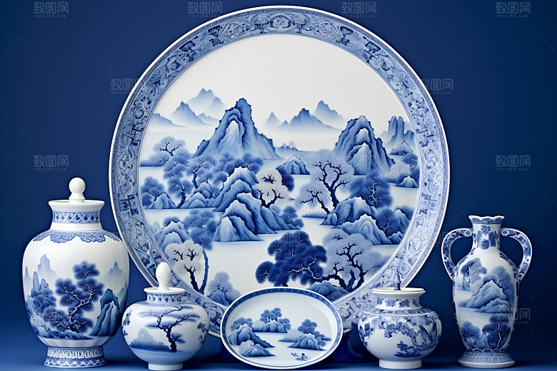 青花瓷陶瓷水墨瓷器