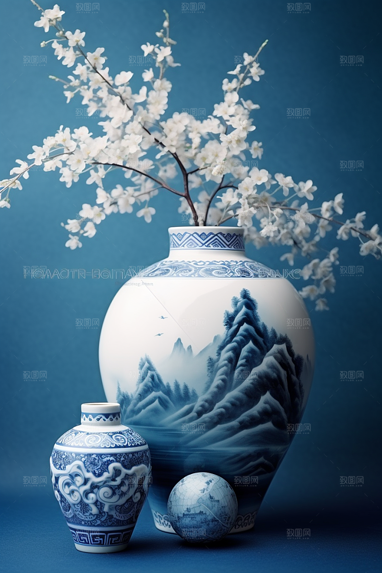 青花瓷器皿山水瓷器