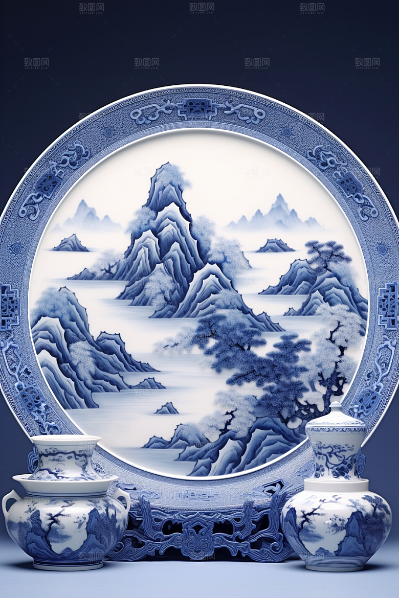 青花瓷丹青工笔画瓷器