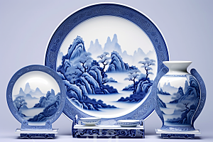青花瓷水墨中国风瓷器