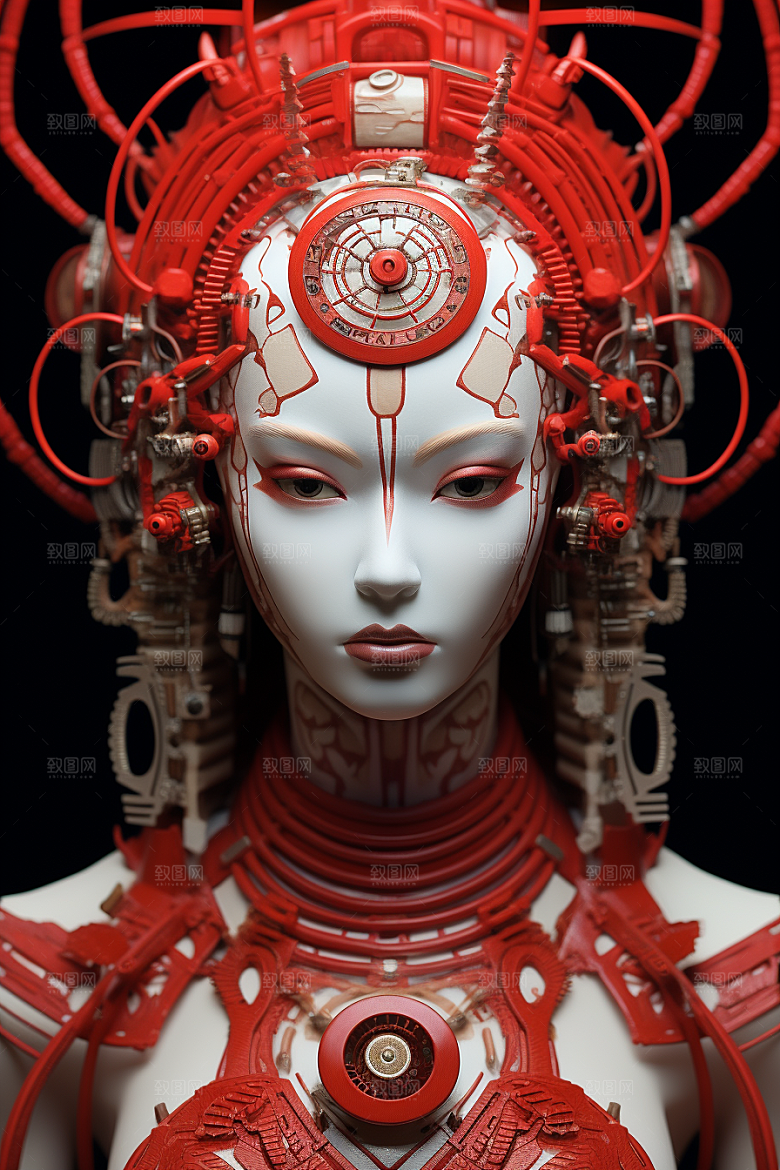 科幻国潮人物赛博朋克雕塑模型