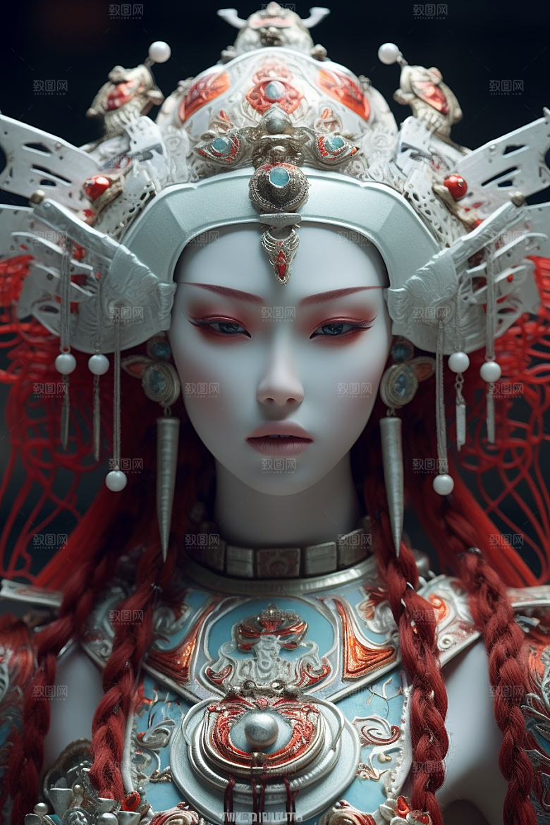 科幻国潮人物雕塑赛博朋克模型