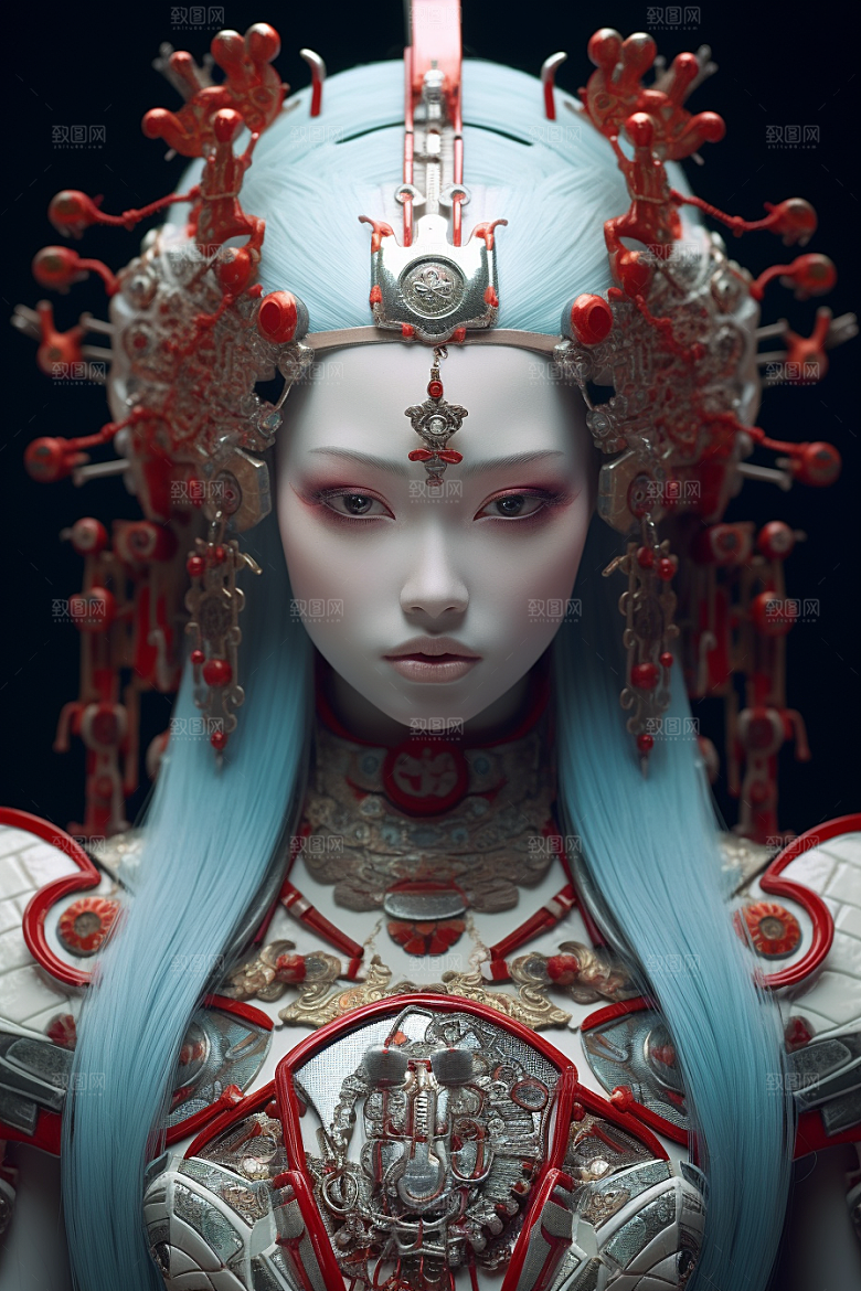 科幻国潮人物肖像未来模型