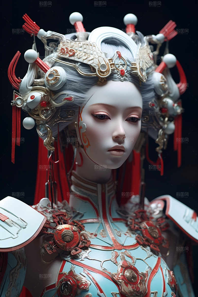 科幻国潮人物中国风肖像模型