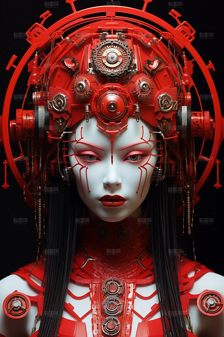 科幻国潮人物雕塑肖像模型