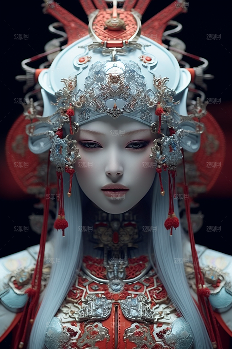 科幻国潮人物神话雕塑模型