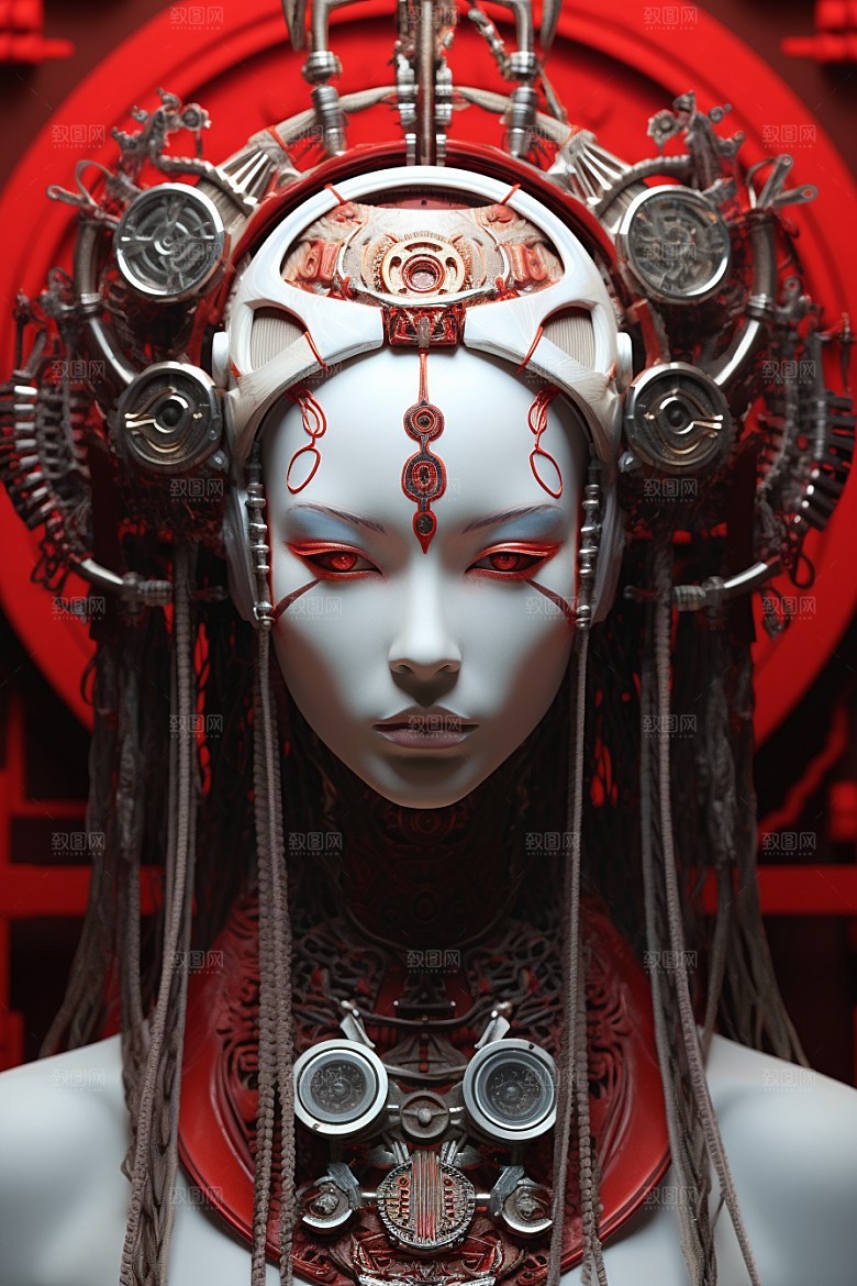 科幻国潮人物中国风雕塑模型