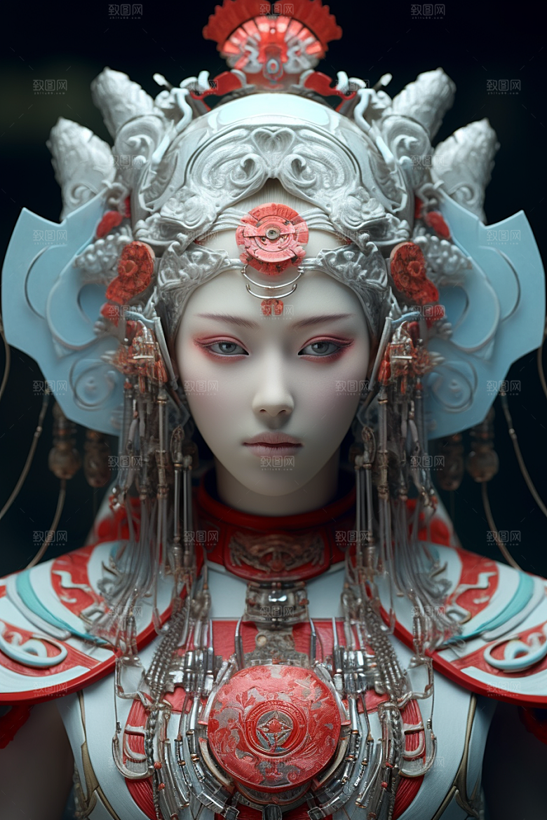 科幻国潮人物赛博朋克雕塑模型