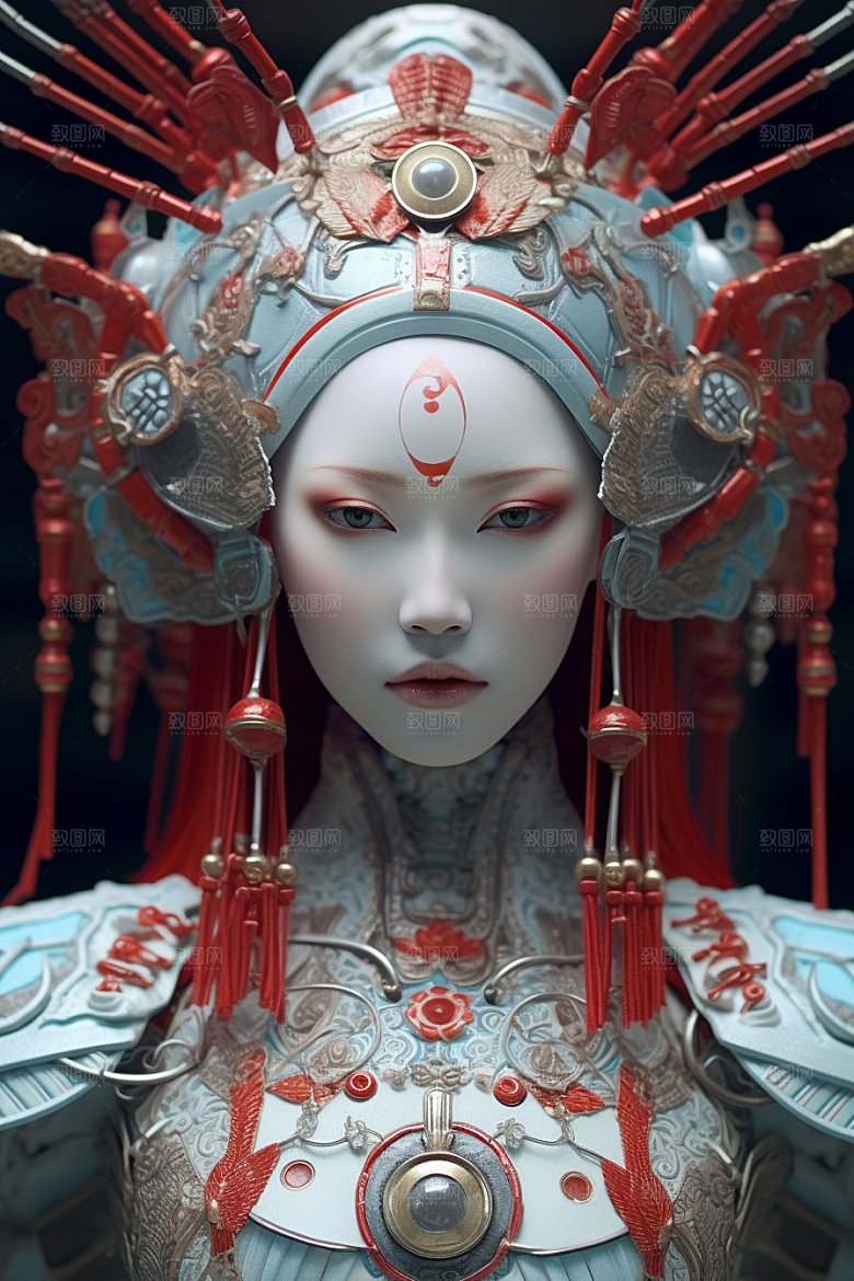 科幻国潮人物科技雕塑模型