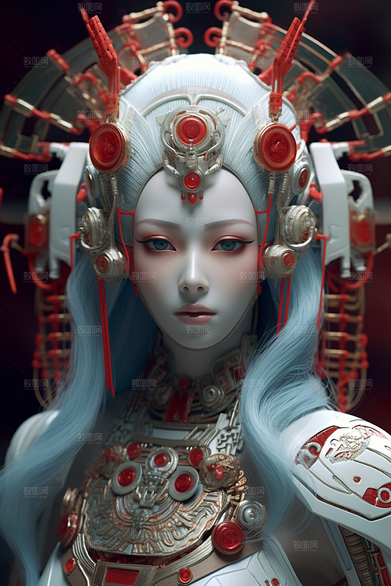 科幻国潮人物雕塑肖像模型