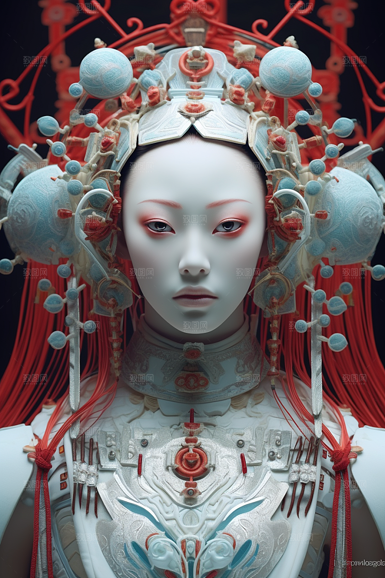科幻国潮人物雕塑科技模型